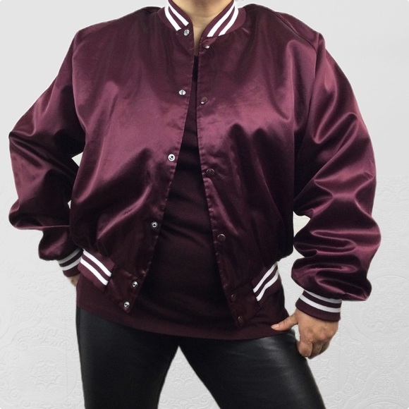 Vintage Taylor burgundy oversized satin bomber varsity jacket xxl unisex - Picture 2 of 11